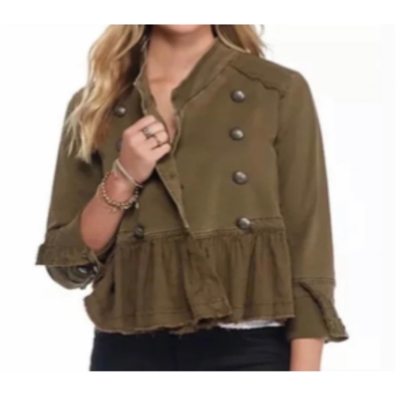 Free people ruffle hem military olive jacket - Picture 3 of 7